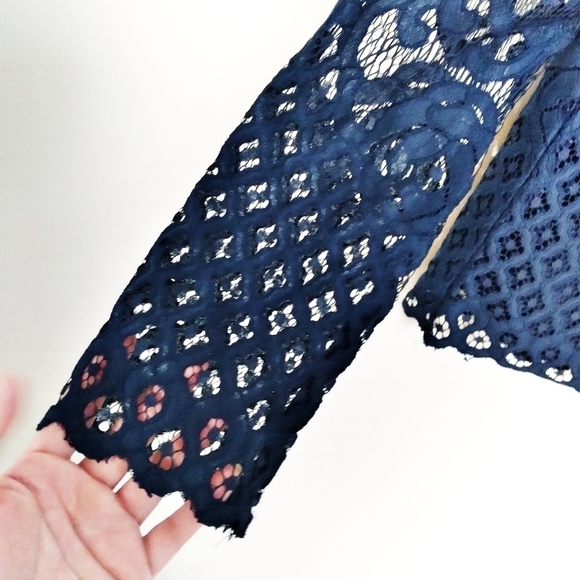 English Factory Dark Blue Lace Blouse Size Medium - Picture 3 of 8